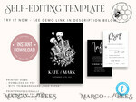 TEMPLETT wedding invitation download Black wedding invitation template, Instant download tarot Wedding Invites, Goth Wedding Invitation Printable Template, skeleton invites11