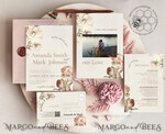 TEMPLETT  
 Hochzeits Einladung Download Boho Blush Pink Vintage Blumen Hochzeitskarten Set Vorlage, Sofortiger Download Druckbare Einladungen für Heimdruck, Einfache Hochzeitskarten10