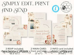 TEMPLETT  
 Hochzeits Einladung Download Boho Blush Pink Vintage Blumen Hochzeitskarten Set Vorlage, Sofortiger Download Druckbare Einladungen für Heimdruck, Einfache Hochzeitskarten10