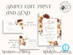 TEMPLETT wedding invitation download Terracotta Fall wedding invitation template, Instant download Boho Wedding Invites, Autumn Maroon Burn Orange Invitation Printable Template7