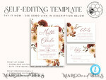 TEMPLETT wedding invitation download Terracotta Fall wedding invitation template, Instant download Boho Wedding Invites, Autumn Maroon Burn Orange Invitation Printable Template7