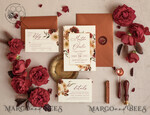 TEMPLETT wedding invitation download Terracotta Fall wedding invitation template, Instant download Boho Wedding Invites, Autumn Maroon Burn Orange Invitation Printable Template7
