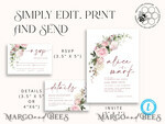 TEMPLETT wedding invitation download Elegant Blush wedding Invitation Template, Instant Download Printable Invites Home Printing, Pink Roses Wedding Invitation Card Set Template8