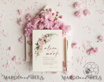 TEMPLETT wedding invitation download Elegant Blush wedding Invitation Template, Instant Download Printable Invites Home Printing, Pink Roses Wedding Invitation Card Set Template8