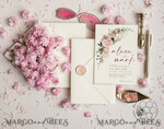 TEMPLETT wedding invitation download Elegant Blush wedding Invitation Template, Instant Download Printable Invites Home Printing, Pink Roses Wedding Invitation Card Set Template8
