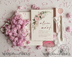 TEMPLETT wedding invitation download Elegant Blush wedding Invitation Template, Instant Download Printable Invites Home Printing, Pink Roses Wedding Invitation Card Set Template8
