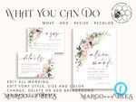 TEMPLETT wedding invitation download Elegant Blush wedding Invitation Template, Instant Download Printable Invites Home Printing, Pink Roses Wedding Invitation Card Set Template8