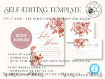 TEMPLETT wedding invitation download Boho fall wedding Invitations Set Template, Instant Download Printable Invites Home Printing, Terracotta Autumn Fine Art Invitation Card Set8