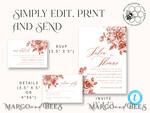 TEMPLETT wedding invitation download Boho fall wedding Invitations Set Template, Instant Download Printable Invites Home Printing, Terracotta Autumn Fine Art Invitation Card Set8