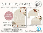 TEMPLETT wedding invitation download Boho Arch wedding Invitations Evite Set Template, Instant Download Printable Invites Home Printing, Simple Wedding Invitation Cards WBoho119