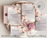 TEMPLETT wedding invitation download Blush Pink Vintage Painting Oil Flowers wedding Invitations Set Template, Instant Download Printable Invites Home Printing, Simple Cards10