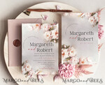 TEMPLETT wedding invitation download Blush Pink Vintage Painting Oil Flowers wedding Invitations Set Template, Instant Download Printable Invites Home Printing, Simple Cards10