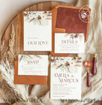 TEMPLETT wedding invitation download Boho fall wedding Invitations Set Template, Instant Download Printable Invites Home Printing, Terracotta Autumn Wedding Invitation Card Set8