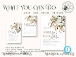 TEMPLETT wedding invitation download Floral wedding Invitations Set Template, Instant Download Printable Invites Home Printing, Simple Rustic Wedding Invitation Card Set 9