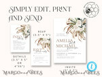 TEMPLETT wedding invitation download Floral wedding Invitations Set Template, Instant Download Printable Invites Home Printing, Simple Rustic Wedding Invitation Card Set 9