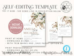 TEMPLETT wedding invitation download Floral wedding Invitations Set Template, Instant Download Printable Invites Home Printing, Simple Rustic Wedding Invitation Card Set 9