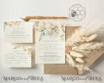 TEMPLETT wedding invitation download Rustic Ivory wedding Invitations Set Template, Instant Download Printable Invites Home Printing, Simple Boho Wedding Invitation Card Set8