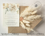 TEMPLETT wedding invitation download Rustic Ivory wedding Invitations Set Template, Instant Download Printable Invites Home Printing, Simple Boho Wedding Invitation Card Set8
