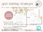 TEMPLETT wedding invitation download Rustic Ivory wedding Invitations Set Template, Instant Download Printable Invites Home Printing, Simple Boho Wedding Invitation Card Set8