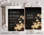 TEMPLETT wedding invitation download Black Vintage Painting Oil Flower wedding Invitations Set Template, Instant Download Printable Invites Home Printing, Simple Wedding Cards10