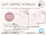 TEMPLETT wedding invitation download Modern Rustic wedding Invitations Set Template, Instant Download Printable Invites Home Printing, Simple Boho Wedding Invitation Card Set8