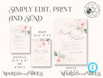 TEMPLETT wedding invitation download Modern Rustic wedding Invitations Set Template, Instant Download Printable Invites Home Printing, Simple Boho Wedding Invitation Card Set8