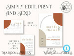TEMPLETT wedding invitation download Burnt Orange Arch wedding Invitation Set Template, Instant Download Printable Invites Home Printing, Simple Boho Wedding Invitation Card Set, rust inviation template , copper fall invites instant download template online evite set8