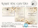 TEMPLETT  
 Hochzeits Einladung Download Boho einfache Vintage Blumen Hochzeitskarten Set Vorlage, Sofortiger Download druckbare Einladungen Heimdruck, einfache Hochzeitskarten10
