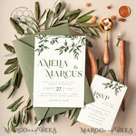 TEMPLETT wedding invitation download Minimalist Olive wedding invitation template Instant download, Tuscany Wedding Printable Invites For Home Printing, Italy wedding invitation Set9