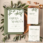 TEMPLETT wedding invitation download Minimalist Olive wedding invitation template Instant download, Tuscany Wedding Printable Invites For Home Printing, Italy wedding invitation Set9