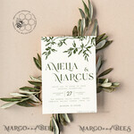TEMPLETT wedding invitation download Minimalist Olive wedding invitation template Instant download, Tuscany Wedding Printable Invites For Home Printing, Italy wedding invitation Set9