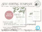 TEMPLETT wedding invitation download Minimalist Olive wedding invitation template Instant download, Tuscany Wedding Printable Invites For Home Printing, Italy wedding invitation Set9