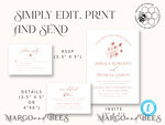 TEMPLETT wedding invitation download Boho Modern wedding Invitations Evite Set Template, Instant Download Printable Invites Home Printing Fall Heart Wedding Invitation Cards WB811