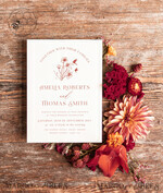 TEMPLETT wedding invitation download Boho Modern wedding Invitations Evite Set Template, Instant Download Printable Invites Home Printing Fall Heart Wedding Invitation Cards WB811