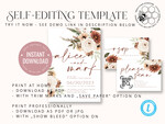TEMPLETT wedding invitation download Boho Ivory wedding Invitations Evite Set Template, Instant Download Printable Invites Home Printing, Simple Wedding Invitation Cards WBoho109