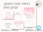 TEMPLETT wedding invitation download Elegant Blush wedding Invitation Template, Instant Download Printable Invites Home Printing, Pink Ombre Wedding Invitation Card Set Template10