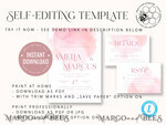 TEMPLETT wedding invitation download Elegant Blush wedding Invitation Template, Instant Download Printable Invites Home Printing, Pink Ombre Wedding Invitation Card Set Template10