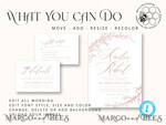 TEMPLETT wedding invitation download Fine Art Blush wedding Invitations Evite Set Template, Instant Download Printable Invites Home Printing, Boho Chick Invitation Set WBoho1610