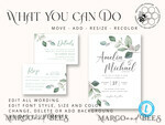 TEMPLETT wedding invitation download Sage Green wedding invitation template, Instant download Greenery Wedding Invites, Eucalyptus Garden Wedding Invitation Printable7
