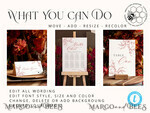 TEMPLETT  
 Hochzeitsset Bordeaux Herbst Boho Rustikale Hochzeitseinladung Vorlage Download Set, Hochzeitsbündel Vorlagen, DIY Heimdruck Hochzeitsset9