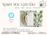 TEMPLETT wedding stationery Modern wedding menu template, dinner menus editable, Instant download Green wedding menus, Garden wedding menu  Printable, WSpr15