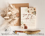 TEMPLETT save the date Boho Ivory save the date card Template, Instant Download Printable Invites Home Printing, Simple save the date card  with photo, WBoho106