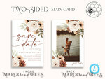 TEMPLETT save the date Boho Ivory save the date card Template, Instant Download Printable Invites Home Printing, Simple save the date card  with photo, WBoho106