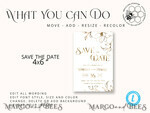 TEMPLETT save the date Golden Boho save the date card template, Fake gold Elegant Instant download save the date card, Gold Cards Set Printable6