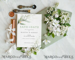 TEMPLETT save the date Sage Green save the date card template, Instant download Greenery save the date card , Modern Garden save the date cards Set Printable WSpr15