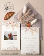 TEMPLETT save the date Pampas save the date card template, Instant download save the date card, Elegant Floral save the date cards Set Printable WPam55