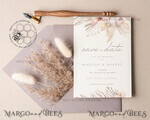 TEMPLETT save the date Pampas save the date card template, Instant download save the date card, Elegant Floral save the date cards Set Printable WPam55