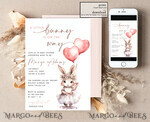 TEMPLETT baby shower Girl Rabbit Baby Shower Invitation Template Bunny is on the way Diapper Raffle Books balloon Instant Download Blush editable Easter invite10