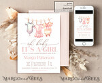 TEMPLETT baby shower Clothes Baby Girl Shower Invitation Template Set Oh baby It\'s a girl Diapper Raffle Books Arch Instant Download Blush Pink editable invite10