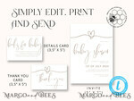 TEMPLETT baby shower Modern Baby Shower Invitation Template download, Simple Baby Shower Boy Invitations Set,  Printable Invites Set Home Printing Boho Cards8
